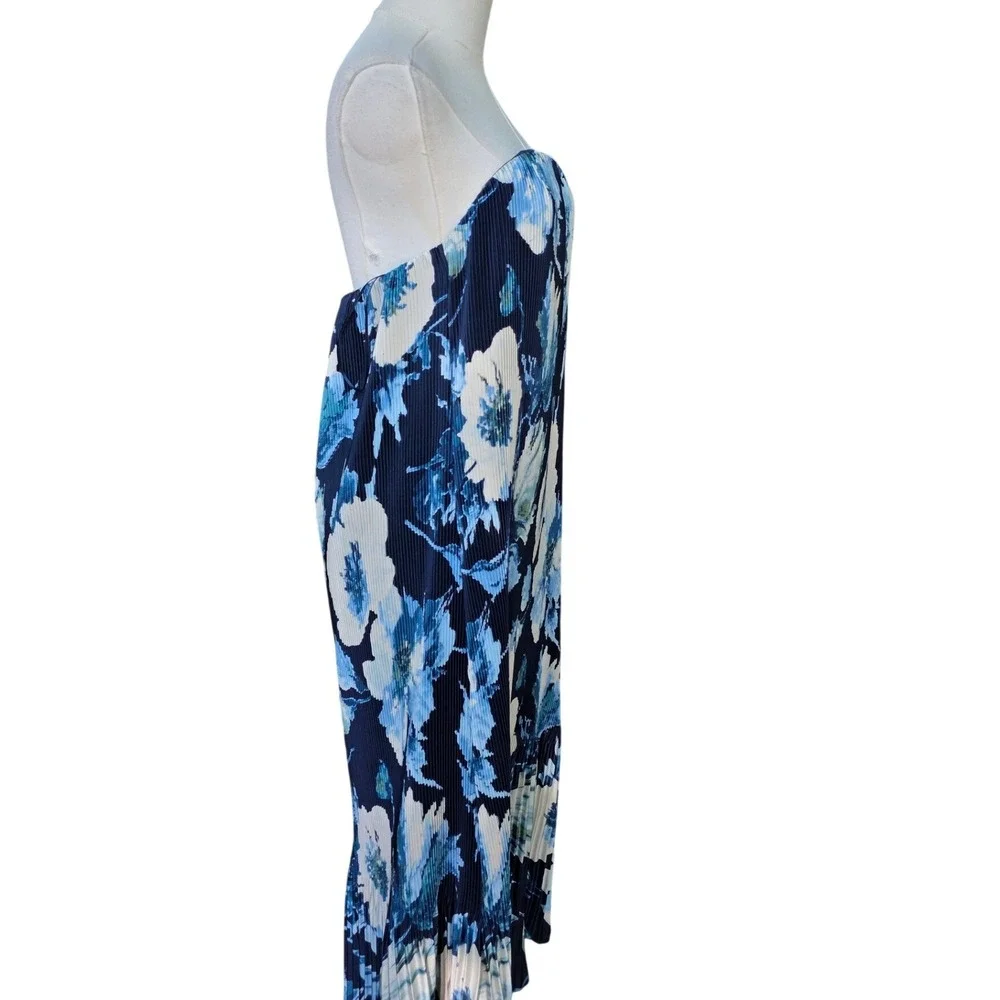 Abercrombie & Fitch Strapless Maxi Dress Womens Large Blue Floral Pleated